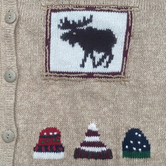 Embroidered Ugly Christmas Sweater Tan Button Grandmacore Winter Holiday-3X - Picture 5 of 10